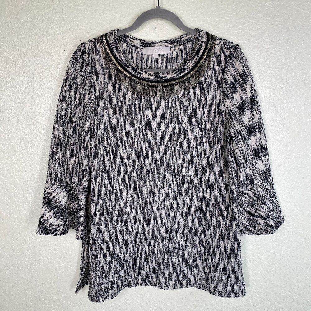 Misook Sweater Womens Small Chain Neckline Detail Bell Sleeve Classic Business